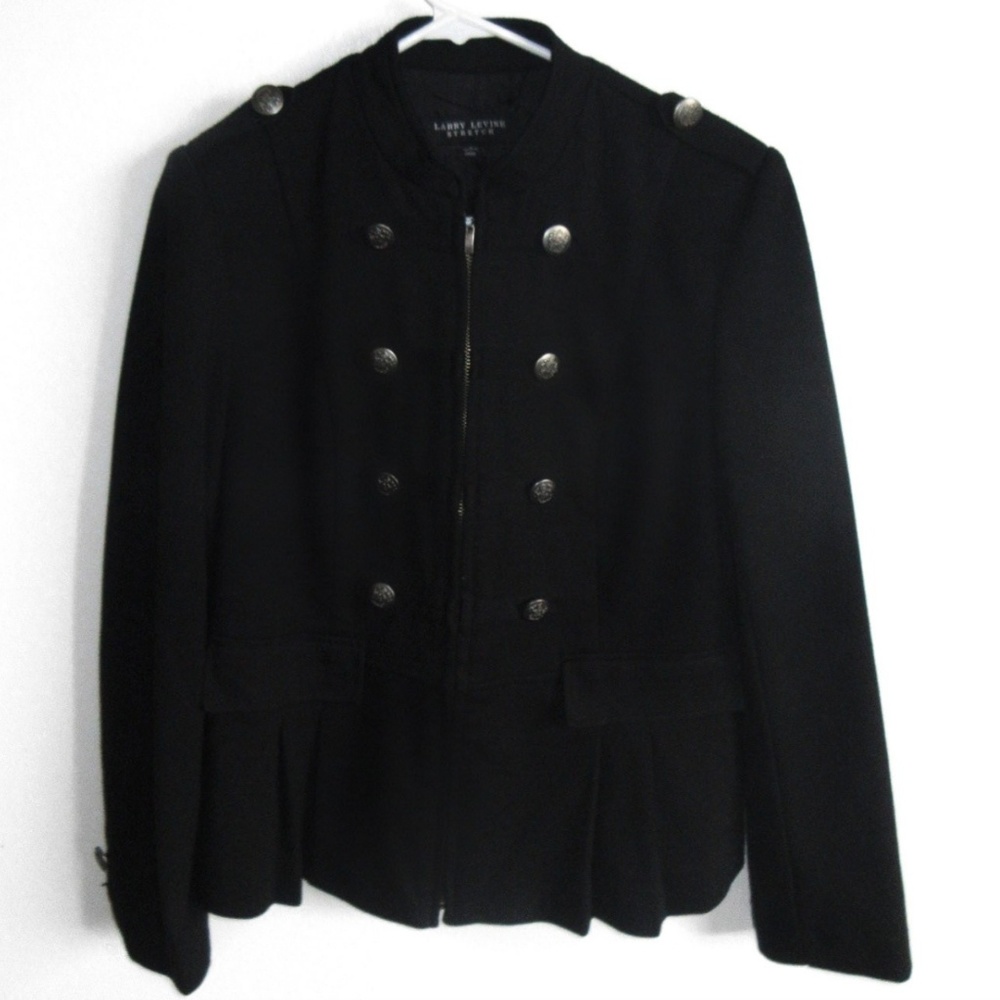 Black Military Zip-Up Blazer with Silver Buttons by Larry Levine Size Small - Picture 2 of 6